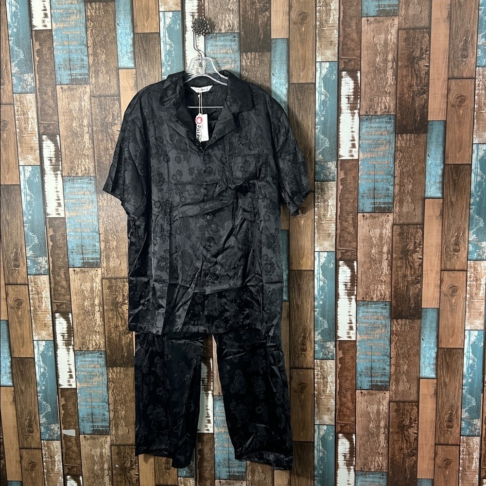 PatPat Black Textured Short Sleeve pajama set